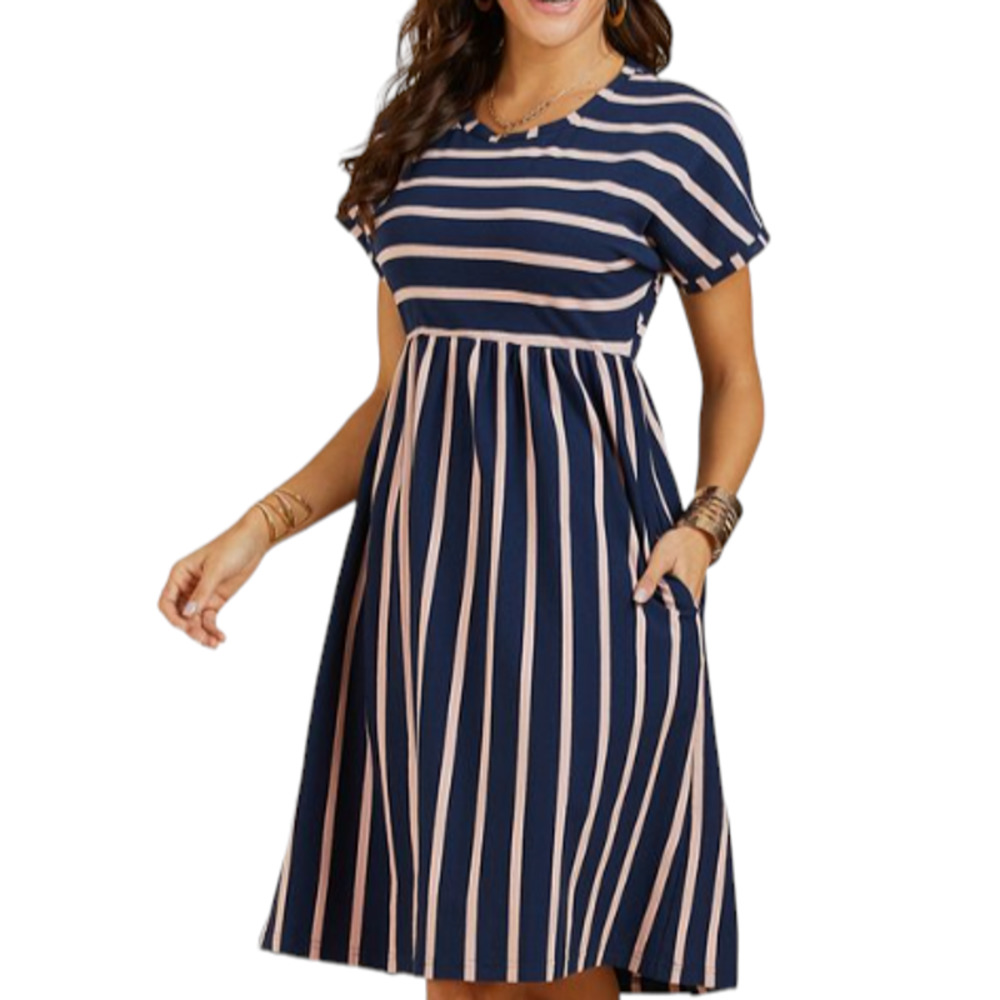 Navy & PINK Striped Dress with POCKETS - Suzanne Betro Pullover Dress - XL
